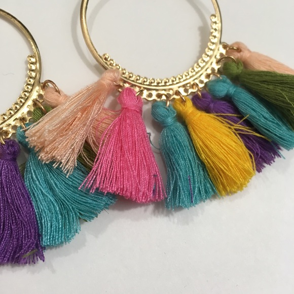 Aimee • Gold Hoop Tassel Earrings - Picture 3 of 4